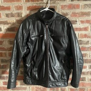 Vintage Leather Motorcycle Jacket, Black, Large